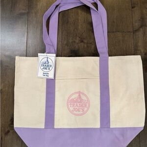 Large Trader Joe's Tote Bag with Lavender Trim